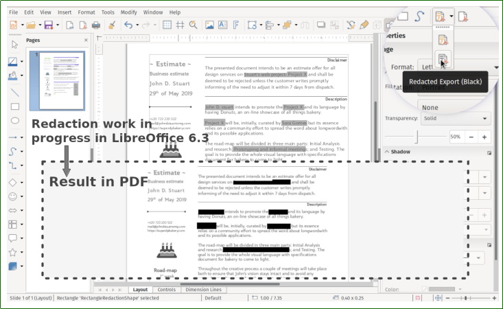 Redaction tool in LibreOffice