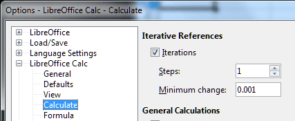 screenshot of Calculate Options