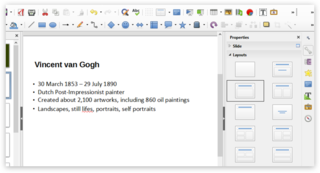 Знімок екрана макетів у LibreOffice Impress на комп'ютері