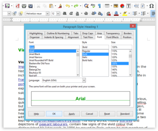Screen capture of the Paragraph Style dropdown menu in LibreOffice on a PC