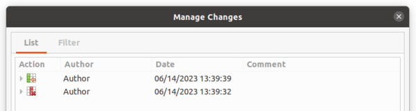 Tracked table columns in Manage Changes