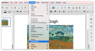 Screen capture of an image's options in LibreOffice Impress on a Mac