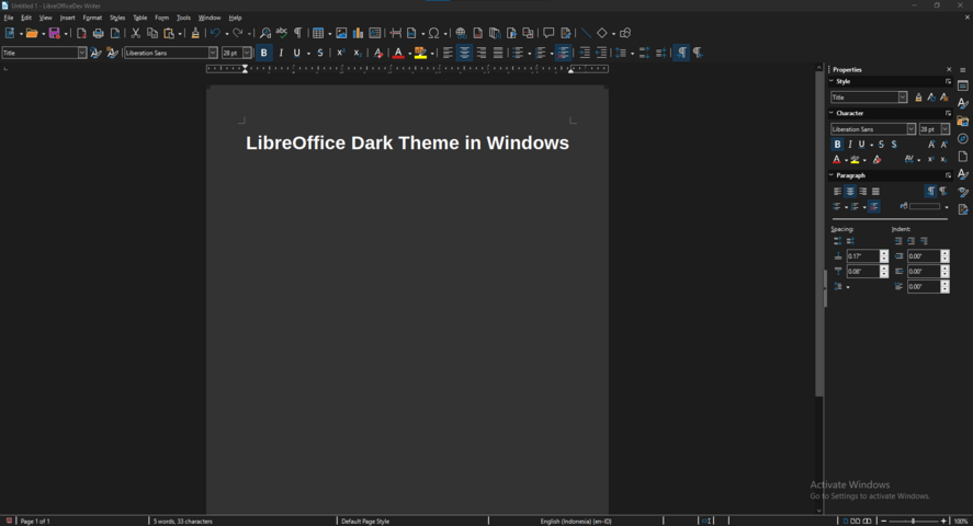 Tema scuro di LibreOffice in Windows