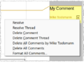 Context menu "Commands for Comment"