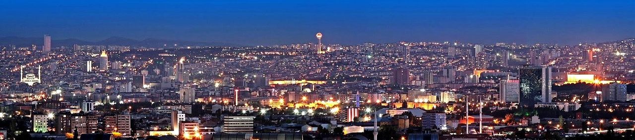Panoramic view of Ankara at night.