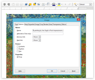 Знімок екрана параметрів зображення у LibreOffice Writer на ПК