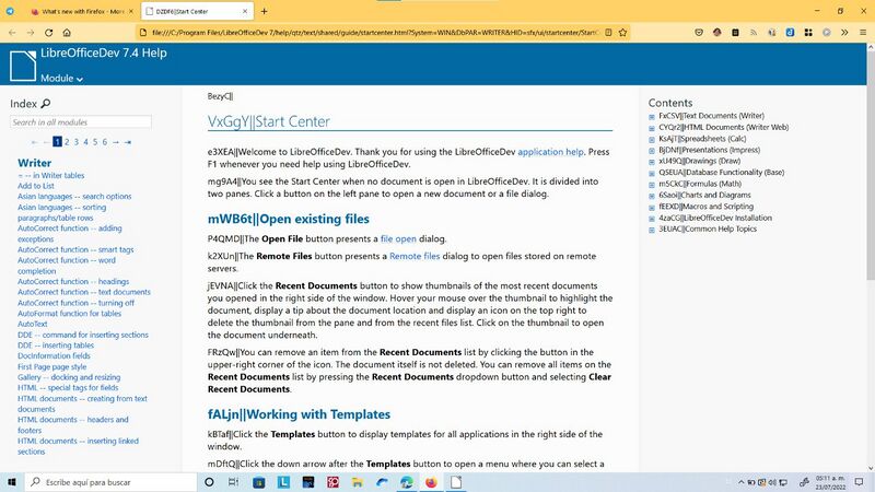 Imagen 2. Ayuda offline de LibreOffice-Dev, con KeyID habilitado como idioma de la interfaz de usuario