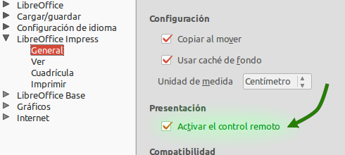 La opción a activar se muestra resaltada.