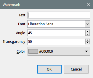 Dialogboksen Vandmærke i LibreOffice Writer