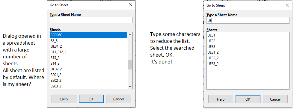 Example of using "Go to Sheet" dialog