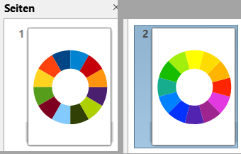 Draw: Seite 1 wie eingefügt, Seite 2 mit neuen Farben nach dem Aufbrechen