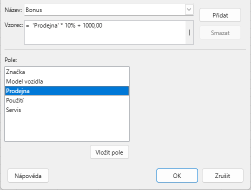 Dialogové okno Vypočítané pole