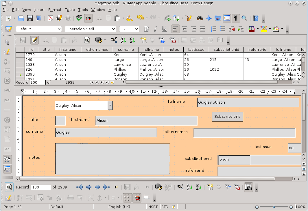 Row display in form view