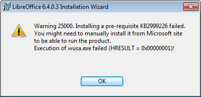 Installing KB2999226 Failed warning