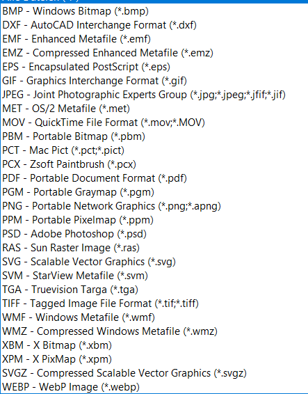 File types that can be inserted into Writer