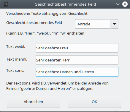 Genderfunktion für die typische Briefanrede