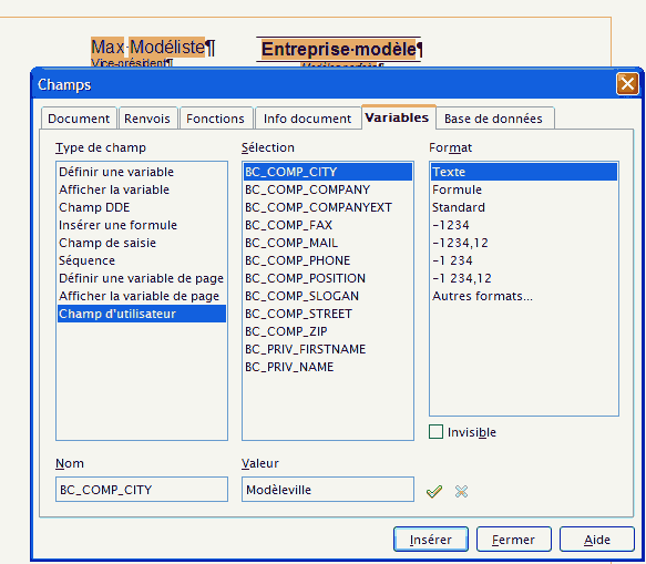 modele carte de visite libreoffice