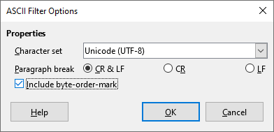 ASCII Filter dialog BOM option