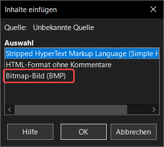 Abbildung 6 - Dialog "Inhalte einfügen" - Bitmap wählen