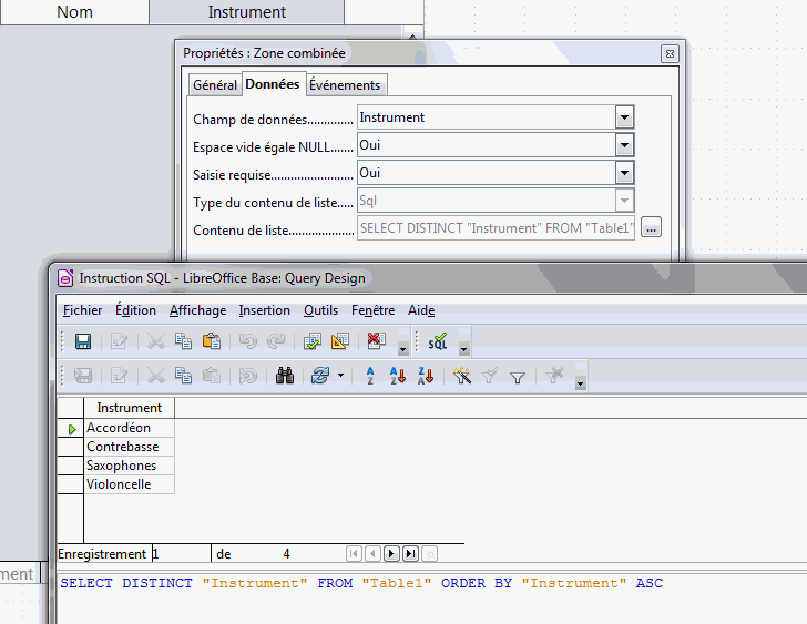 SQL kód pro rozbalovací nabídku