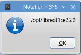 Using the appropiate notation for system folders, the dialog show the installation folder.