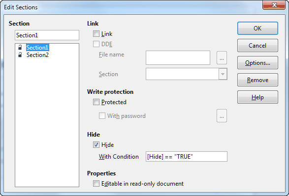 copie d'écran dialogue Format Section