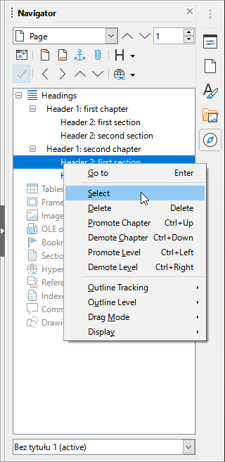 open office how to delete a header on one page
