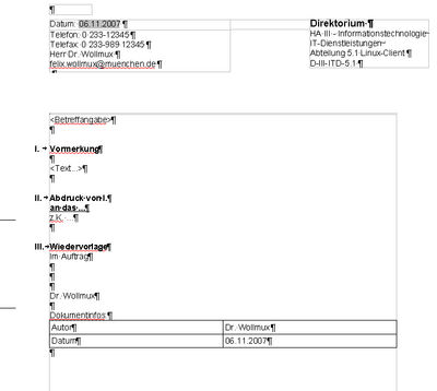 This preview contains after the last disposal point Resubmission a text part with information about the document, which should be printed only in the draft. The information should be displayed as a table.