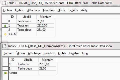 copie d'écran tables