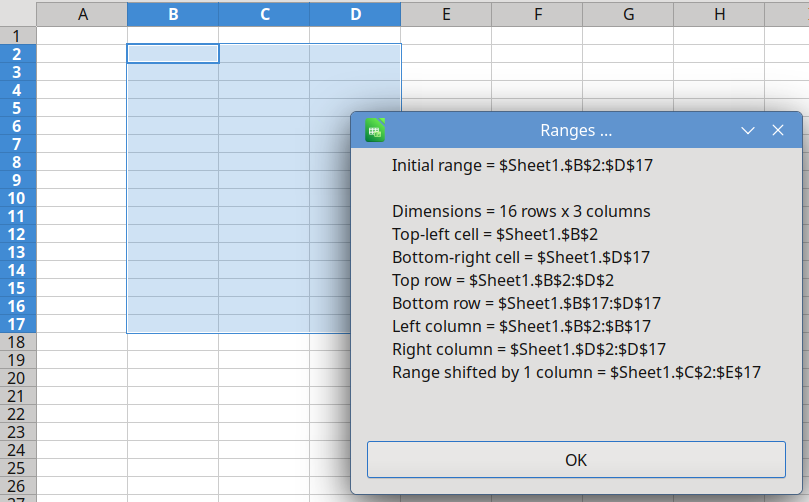 Obatin cell ranges directiosn from Calc range.