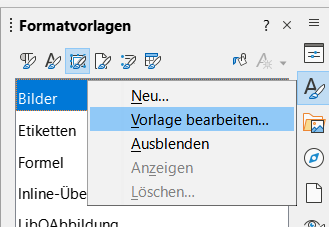 Rahmenvorlage "Bilder", Vorlage bearbeiten