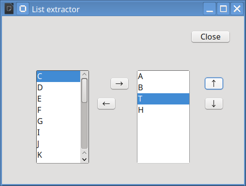 List extractor dialog.