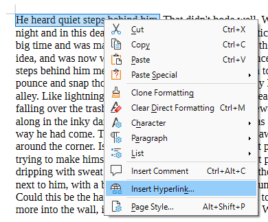 Insert hyperlink in context menu
