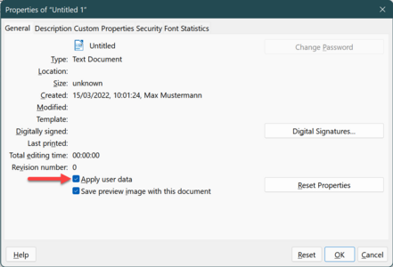 "Properties of" Dialog