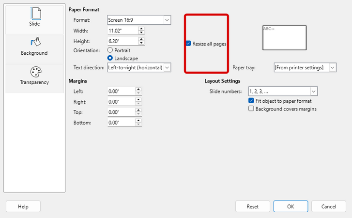 Resize all pages