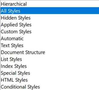 Paragraph styles view in the sidebar below