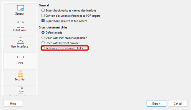 External links on PDF export