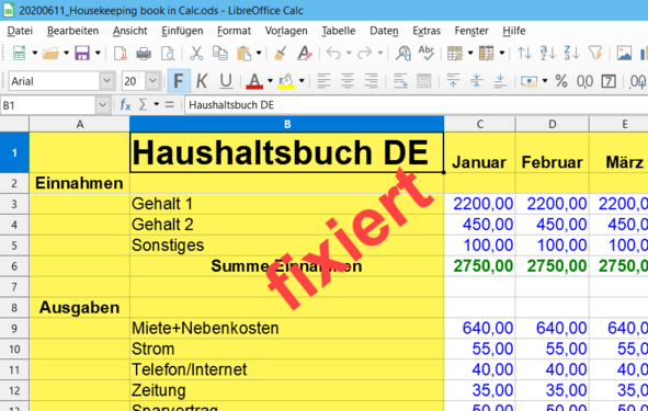 Zeilen und Spalten fixiert