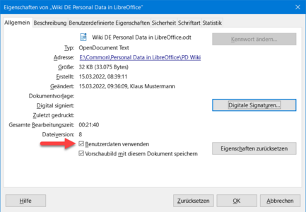 Dialog "Eigenschaften von"