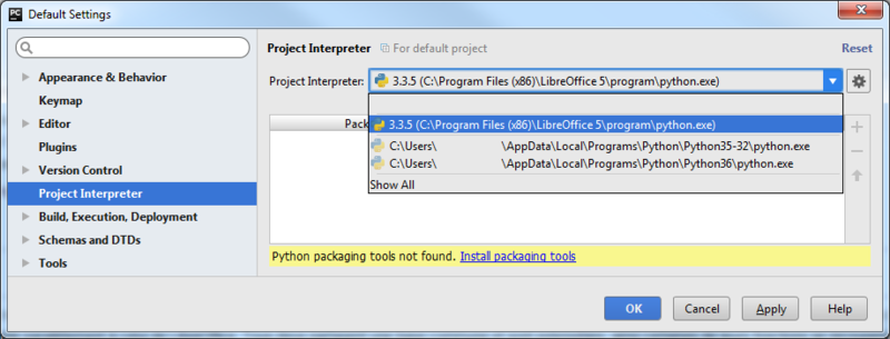 PyCharm - Default Settings - Project Interpreter