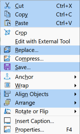 Selection in the context menu