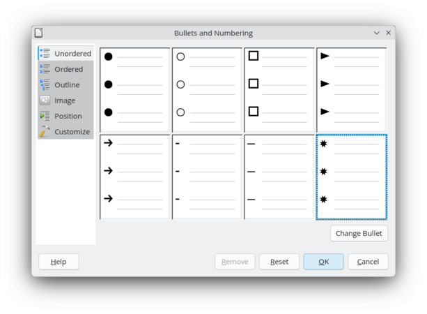Default symbols for unordered list