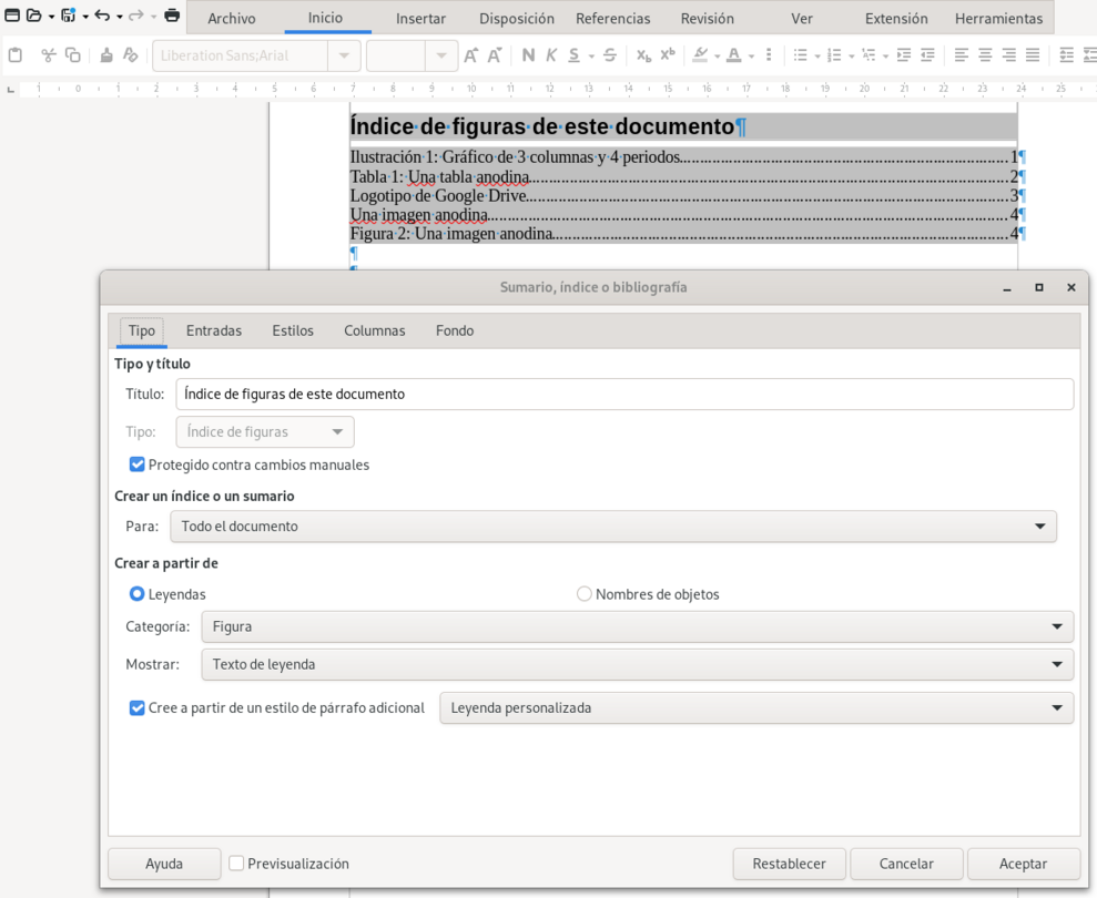 Índice de figuras basado en un estilo de párrafo