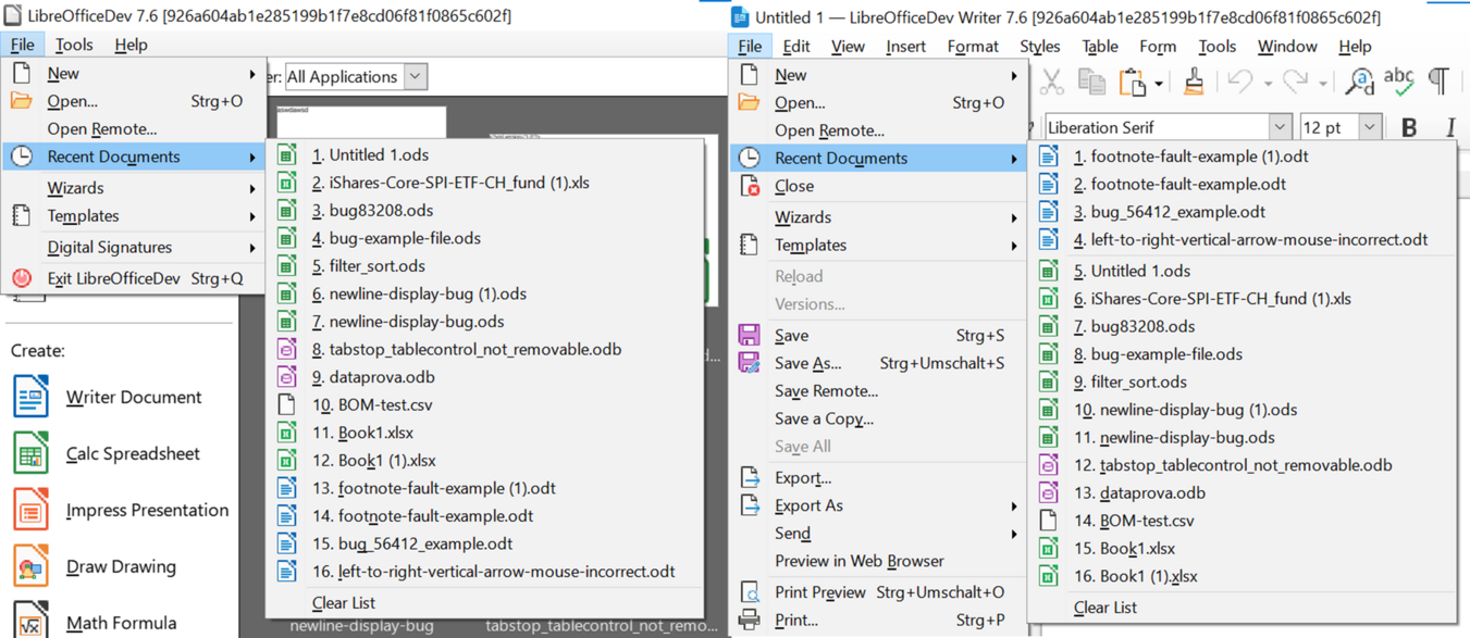 Default Recent documents list
