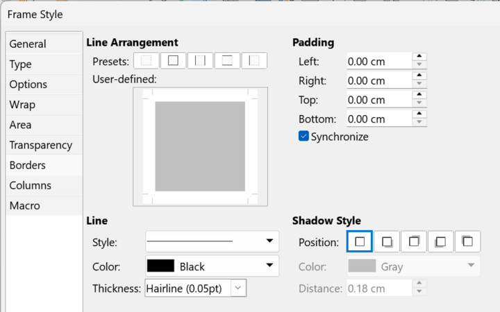 Graphics "Frame Style" dialog