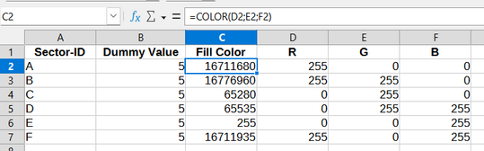 Creating internal color values using the COLOR function