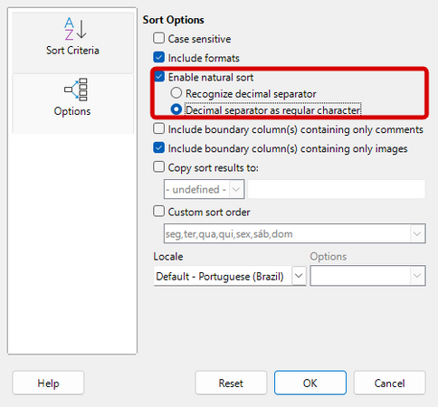 Sort options improvements
