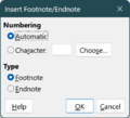 "Insert Footnote/Endnote" dialog