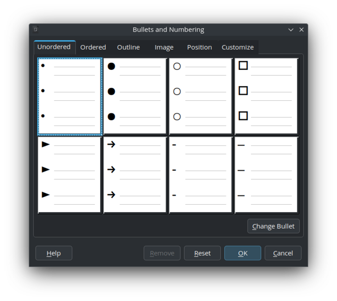 Default bullets for unordered list