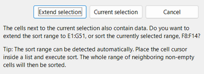 "Warning: The cells next to the current selection also contain data. …"